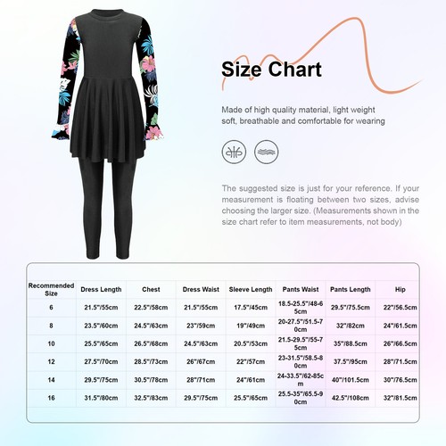 Kids Girls Short Dress With Pants Diving Suit Swimwear Two Piece Swimsuit - Picture 12 of 48
