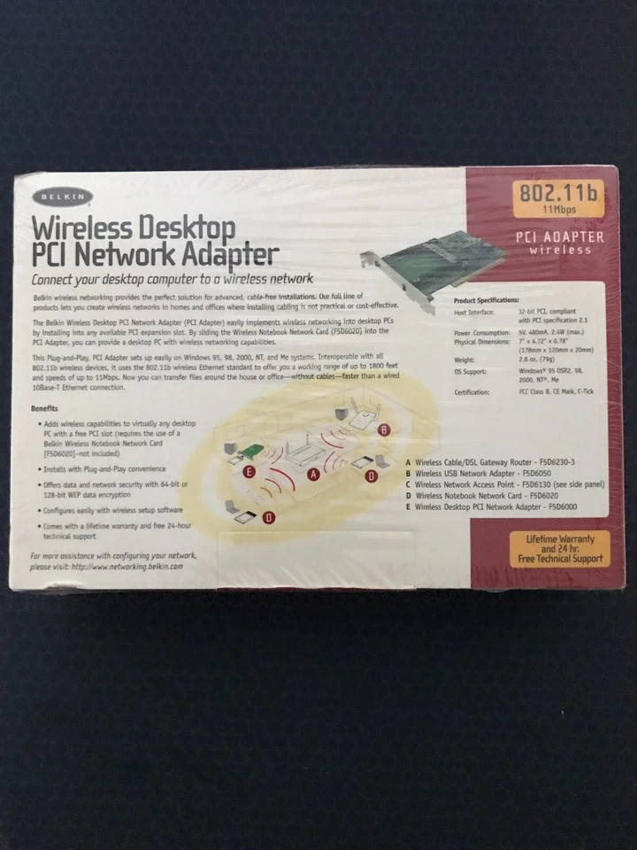 Belkin Wireless Desktop PCI Network Adapter F5D6000 - New in Sealed Box! - Image 2 of 4