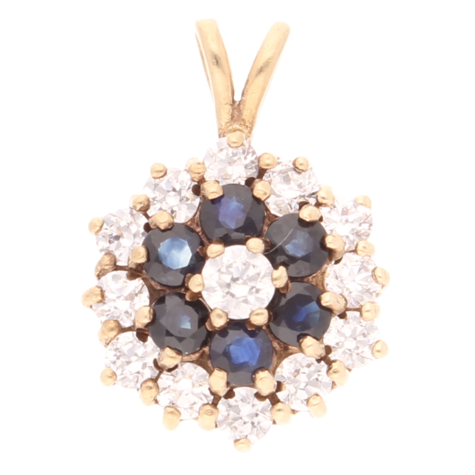 9Carat Yellow Gold Sapphire & Simulated Diamond Cluster Pendant (16x22.5mm)