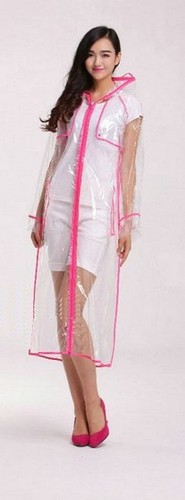Transparent EVA Women’s Raincoat Waterproof Runway style with zipper and hood - Picture 7 of 27