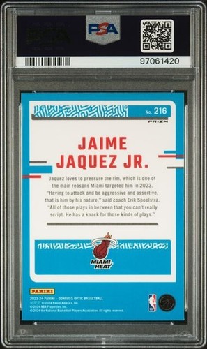 JAIME JAQUEZ JR 2023-24 Optic #216 BLUE VELOCITY PRIZM Rookie RC PSA 10 Heat - Picture 2 of 2