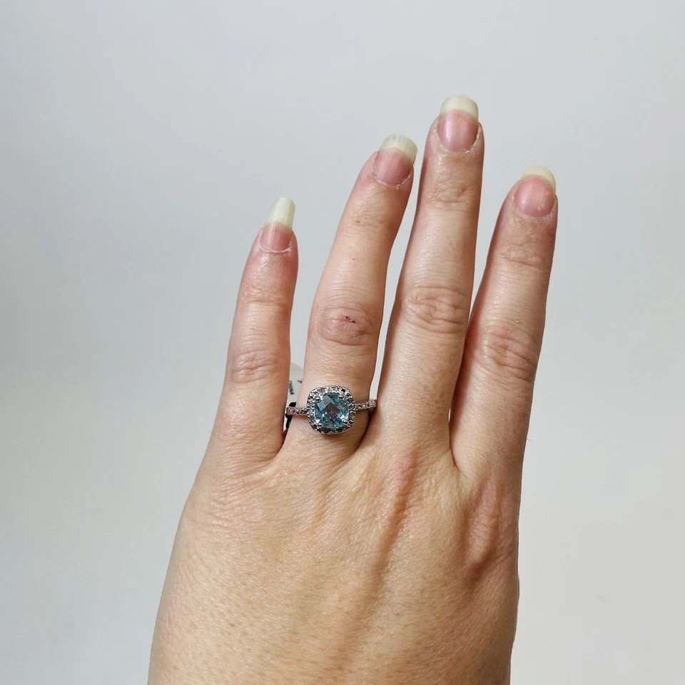 Victoria Townsend Blue Topaz & Rose Cut Diamonds 925 Sterling Silver Ring Size 7 Foto 4 de 4