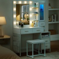Schminktisch Mit 5 Schubladen, Led-Spiegel, Frisiertisch, Schlafzimmer, Weiß