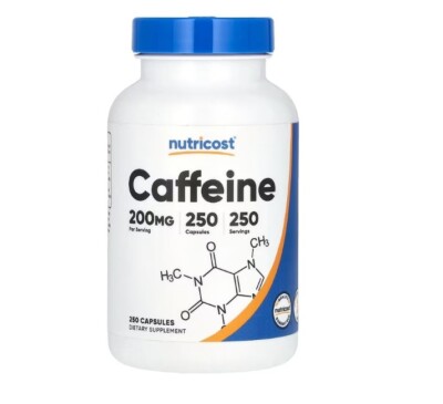 Nutricost, Caffeine , 200 mg , 250 Capsules - Energy Boost and Focus