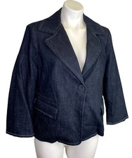 Talbots Denim Blazer Jacket 12 M Dark Wash Floral Lining Stretch 3/4 Sleeves EUC