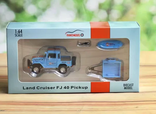 GB RM 1:64 Gulf Land Cruiser FJ40 Pickup Trailer Set Model Diecast Collect Car - Picture 7 of 7