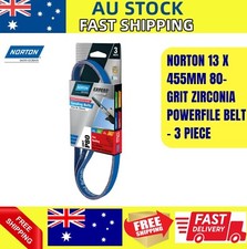NORTON 13 X 455MM 80-GRIT ZIRCONIA POWERFILE BELT - 3 PIECE AUS STOCK