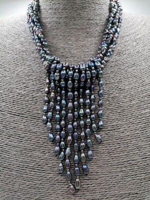 Stunning Cultured Freshwater Pearl Necklace Waterfall Statement