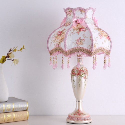 French Romantic Table Lamp Retro Single Bulb Fabric Bedside Light Classical Lamp - Picture 10 of 11