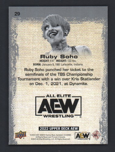 2022 Upper Deck AEW All Elite Wrestling Gold Parallel #29 Ruby Soho - Picture 2 of 2