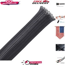 50ft Black Expandable Braided Sleeving - 1/4" and 1/2" for Ultimate Cable Care