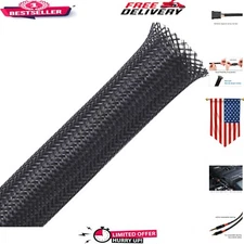 50ft Black Expandable Braided Sleeving - 1/4" and 1/2" for Ultimate Cable Care