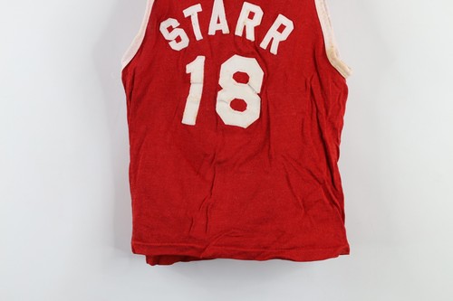 Vintage 60s 70s Boys Size 30 32 Knit Basketball Jersey Starr Red #18 USA - Picture 3 of 12
