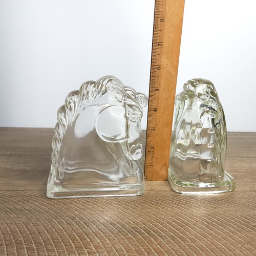 Vintage Paar Federal Glas klar Pferdekopf Buchstützen - Bild 6 von 7
