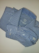 Bugatchi Uomo Mens Shirt, Blue/white Checks, Size 18-1/2 34/35