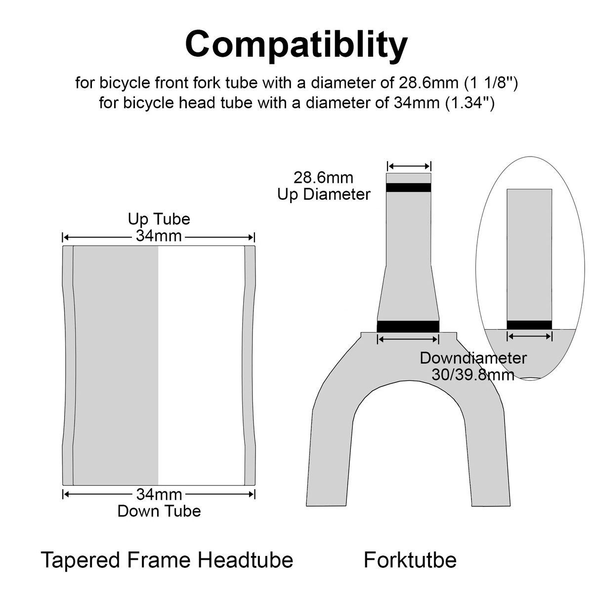 Bicycle Tapered Head Tube Dimensions 34mm Headset 1-1/8