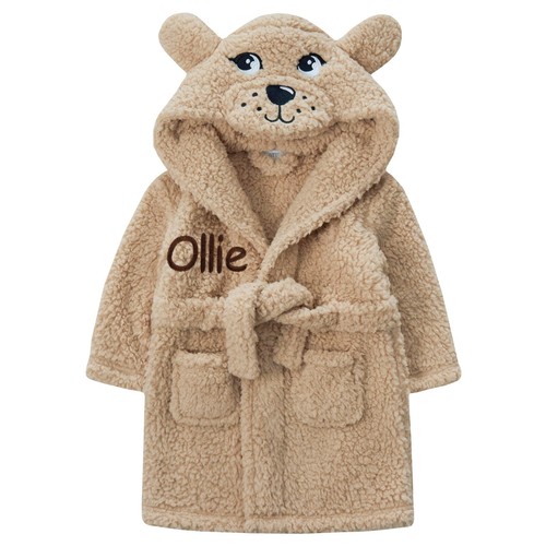 Personalised Girl Boy Dressing Gown Novelty Robe Embroidered Name Bear Ears 0-24 - Picture 10 of 19