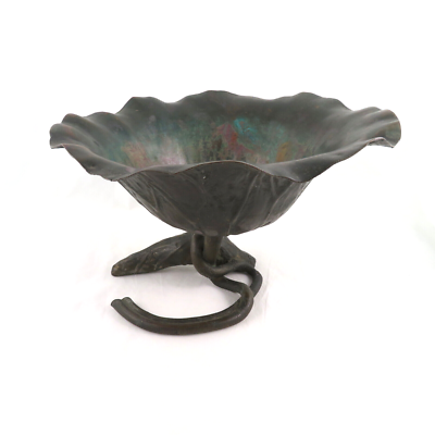 #ad Japanese Bronze Lotus Leaf Ikebana Bowl Meiji Period $375.00