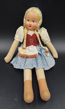 12" Polish Rag Doll Poland Sawdust Filled Paper Mache Face Hand Written Note VTG