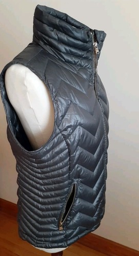 Calvin Klein Puffer Vest Sleveless jacket Grey Gray Shiny Full Zip Down L/Large - Picture 5 of 11