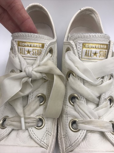 Chuck Taylor All Star Converse W4/M6 Big Eyelet Leather Sneaker White Gold EUC - Picture 5 of 12