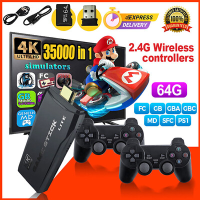 35000+ Retro Videospielkonsole 4K HD TV Spiel Stick 64GB w/2 Wireless Controller