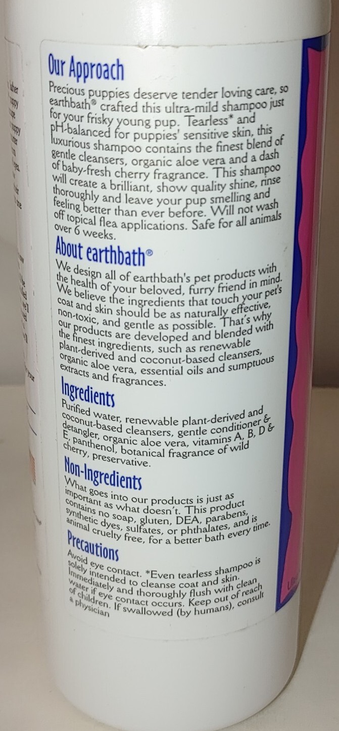 2x 32oz Earthbath ULTRA MILD PUPPY DOG SHAMPOO Wild Cherry Tearless Gentle Pink