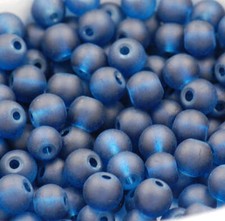 6mm 8mm Deep Blue Frosted Matte Glass Round Druk Beads - 100 beads