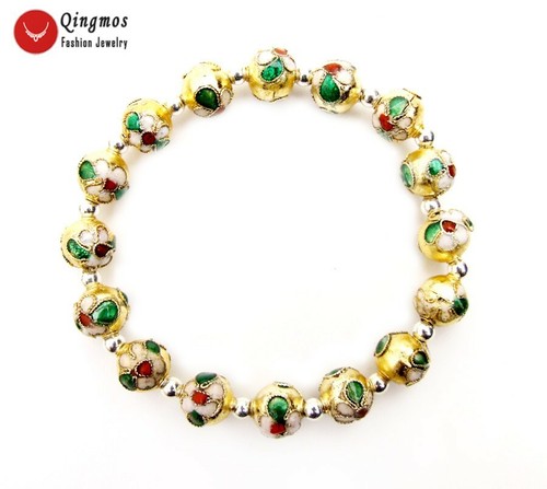 10mm Round Gold China Feature Cloisonne Bracelet for Women Jewelry 7.5'' bra467 - 第 1/7 張圖片