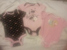 DISNEY PRINCESS MINNIE MOUSE BOWS PINK/BLACK BABY ONE PIECE 6 MOS LOT OF 3