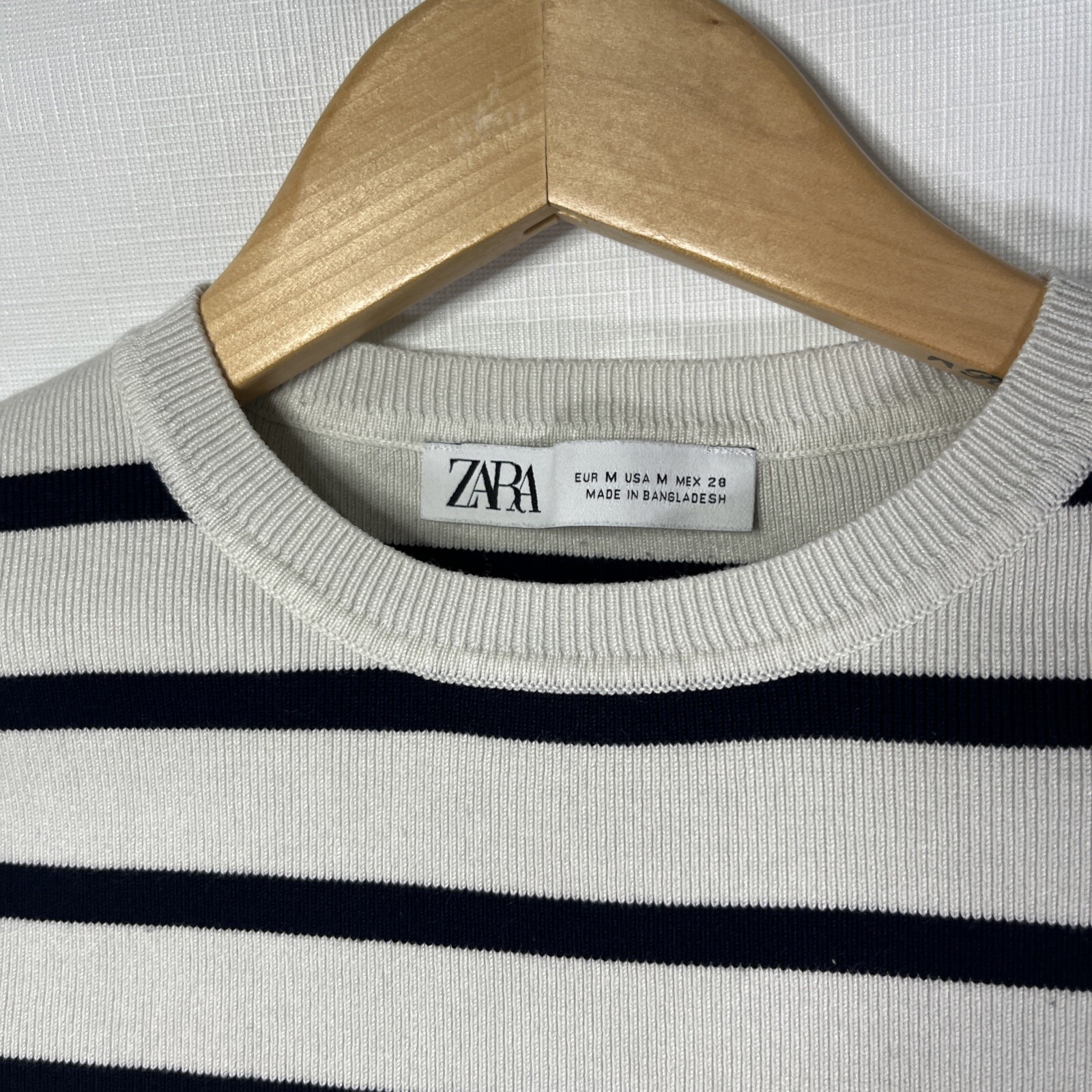Zara Striped Basic Cropped Knit Top Medium Crew N… - image 2