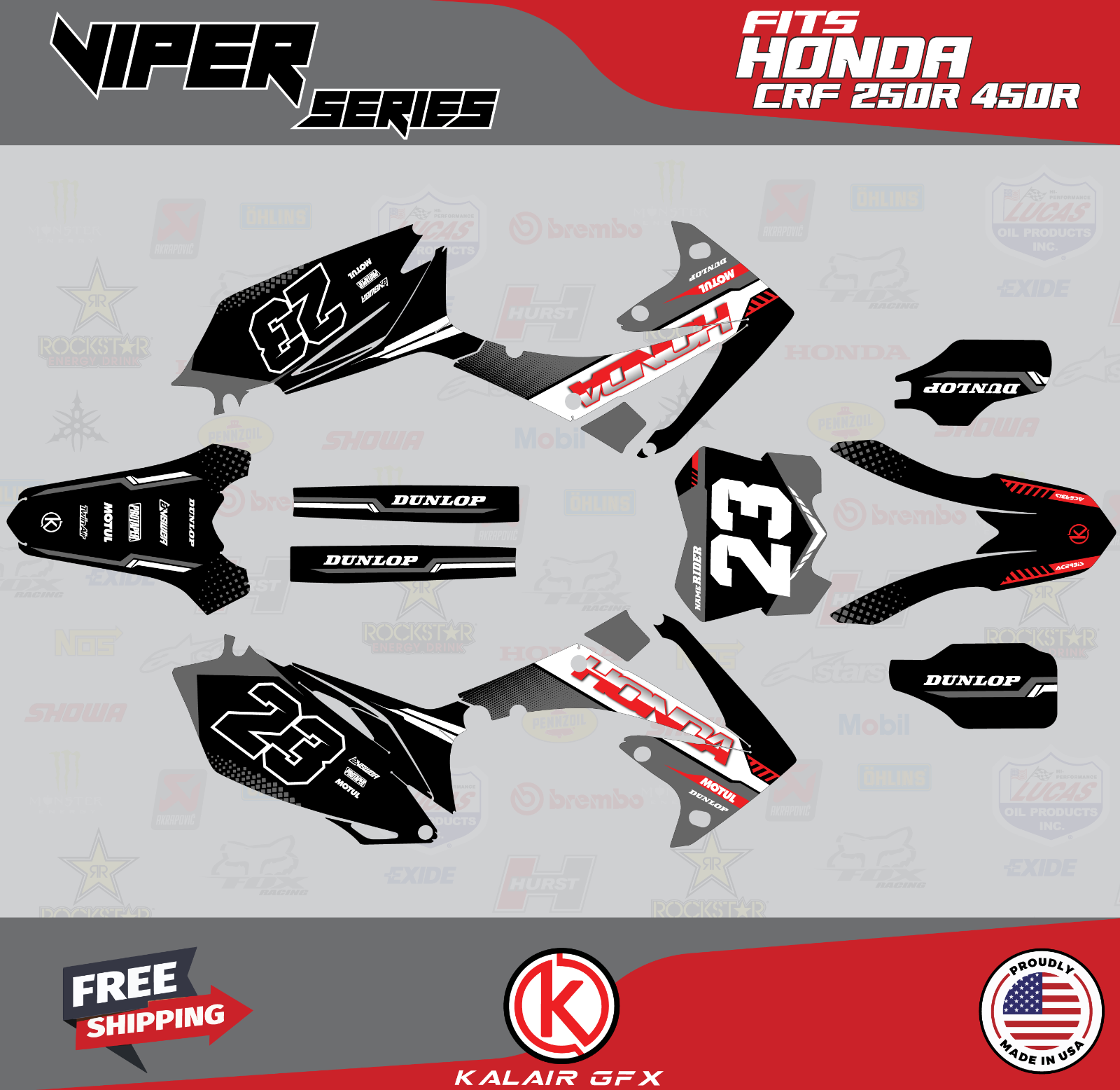 Graphics Kit for Honda CRF250R (2010-2013) & CRF450R (2009-2012) Viper- Grey