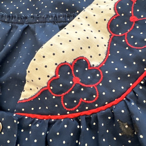 VTG It's A Charm Sz S Blue Dot Red Flowers Trim Button House Dress Pockets - Picture 5 of 10