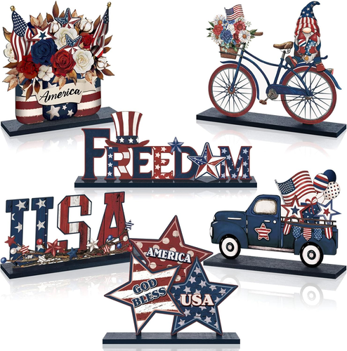 6 Pcs Memorial Day Wooden Table Decor Patriotic Wood Sign Tabletop Centerpiece R