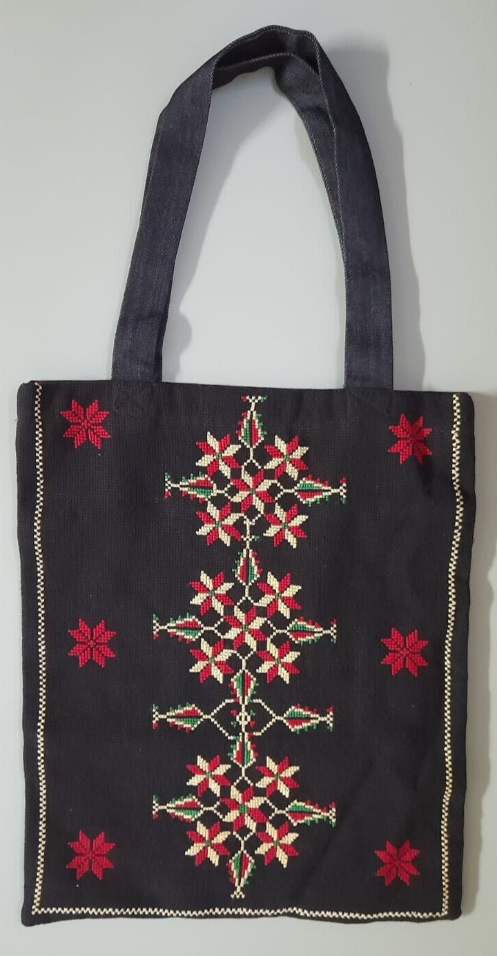 Handmade Palestinian-Jordanian embroidered cross stitch tote bag 37x30cm-image