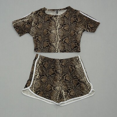 NWOT Special One Snake Print 2-Pcs Set Double Stripe Crop Top & Shorts Ladies S