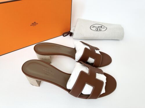 HERMES H OASIS SANDALEN IN GOLD BRAUN LEDER SCHUHE PANTOLETTEN PANTOLETTEN 38 - Bild 2 von 17