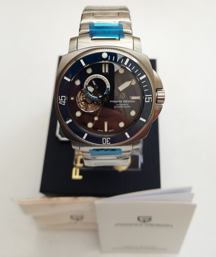 BNIB PAGANI DESIGN PD1736 AUTOMATIC BLUE STEEL OPEN HEART WATCH SEIKO NH39 200M