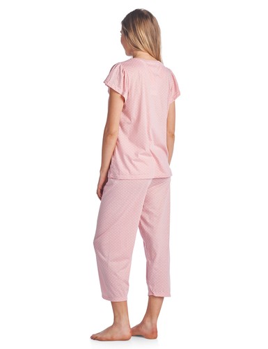 Casual Nights Women's Short Sleeve Embroidered Floral Capri Pajama Set  - Picture 11 of 49