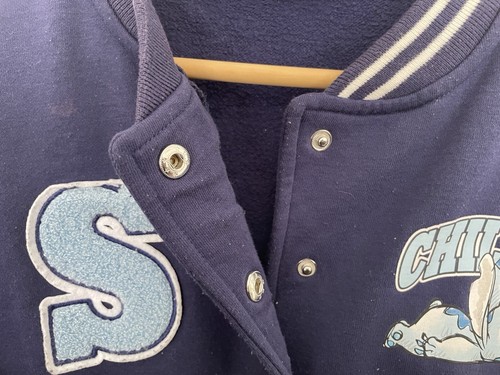 Disney Kid Boy Girl Cute Stitch Chillin Snap Button Varsity Jacket Navy 11/12 Yr - Picture 7 of 9