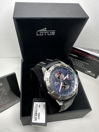 Lotus Men's Quartz Watch with Blue Dial Chronograph Display Black Leather Strap - Picture 2 of 7