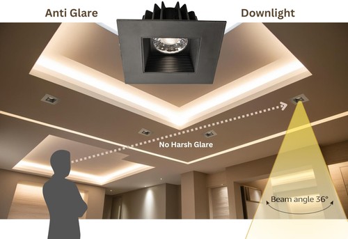 YUURTA 4-Inch Black Square Recessed Lighting Anti Glare Ceiling LED Downlight... - Picture 3 of 9