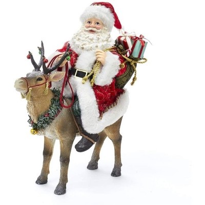 Kurt Adler Fabriche Tabletop Christmas Figurine, Santa On Reindeer, 11.5''