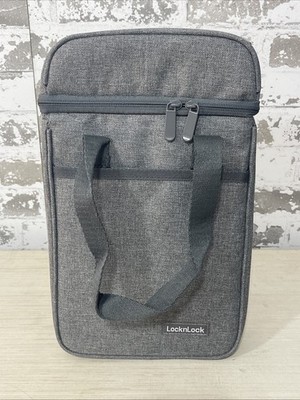 LocknLock Insulated 2 Bottle Wine Carrier Tote, Gray , NEW
