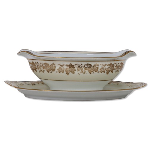 Noritake Bordeaux 5496 Gravy barca attaccata sottopiastra fascia nera bordo oro anni 50 - Foto 3 di 4