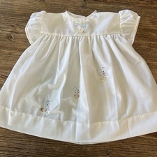 Vintage Baby Embroidered Dress Toddler 2T 3T  Embroidered Lamb Crimplene