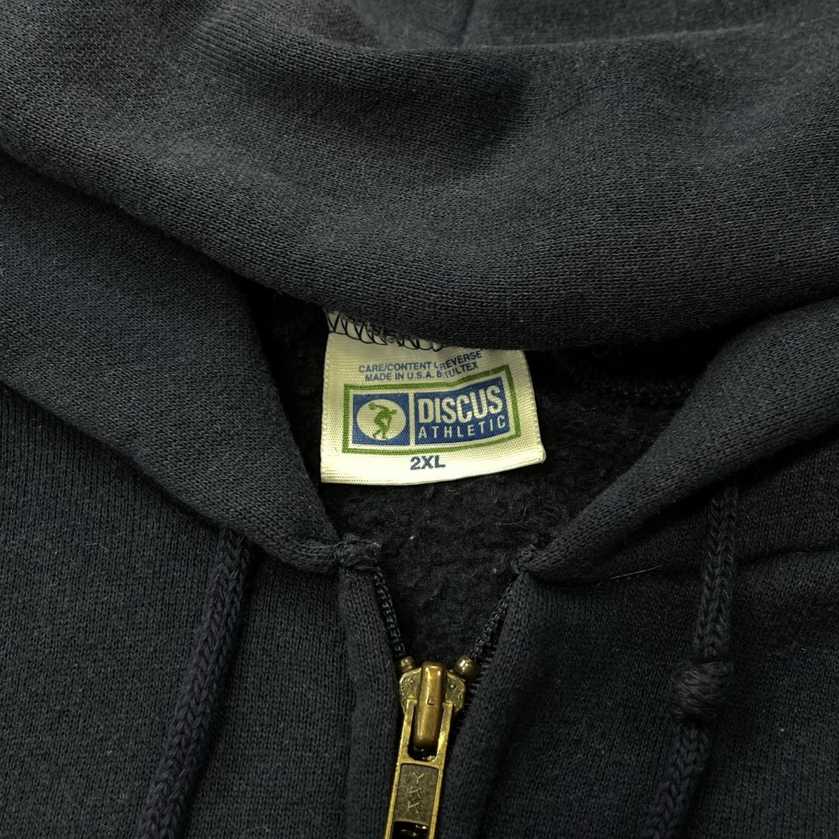 Vintage Discus Athletic Zip Up Hoodie Sweatshirt Navy 2XL Made In