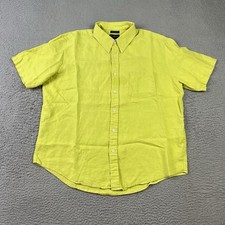 Vintage J Crew Oarsman Shirt Mens Large Green Irish Linen Short Sleeve Button Up