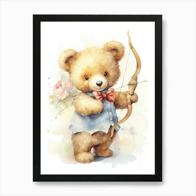 Bogenschießen Teddybär Gemälde Waterco gerahmt Wandbild Poster Leinwanddruck Bild