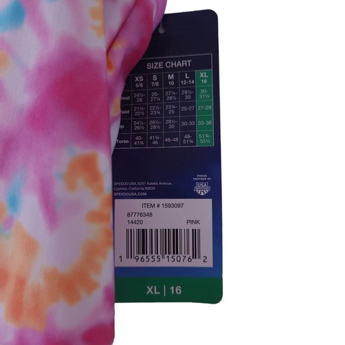 New Speedo One Piece Bathing Suit Girls Size XL 16 Pink Tie Dye Swimsuit - Picture 3 of 3